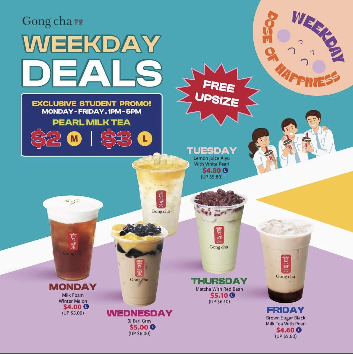 Gong Cha Weekday FREE UPSIZE and Student Promo Singapore Jun